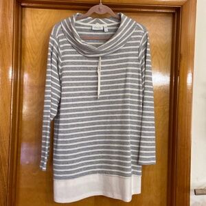 Denim & Co. Regular Striped Waffle Knit Tunic w/Solid Trim - 2X